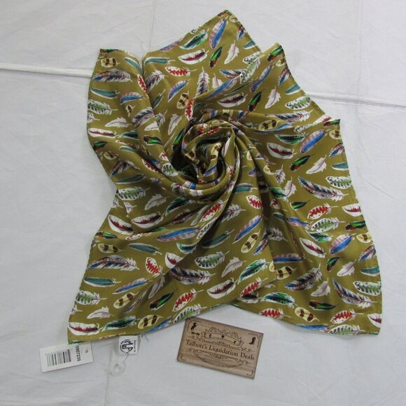 M&F Western Silk Wild Rag Handkerchief Bandana Feather Print Gold 20x20 - Picture 1 of 2